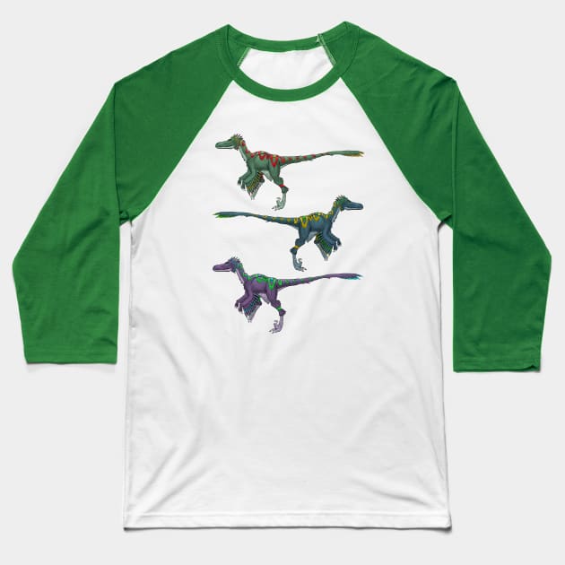 Velociraptors: Embrace the Feathers! Baseball T-Shirt by TriBlurr84